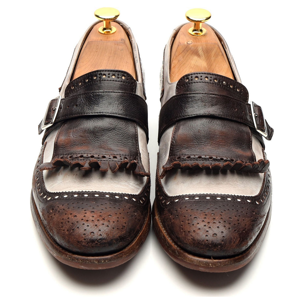 Women&#39;s &#39;Shanghai&#39; Dark Brown / White Leather Monk Strap UK 6 EU 39