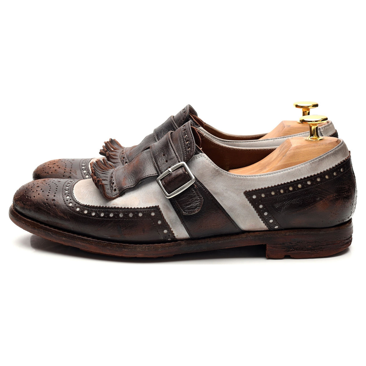 Women&#39;s &#39;Shanghai&#39; Dark Brown / White Leather Monk Strap UK 6 EU 39