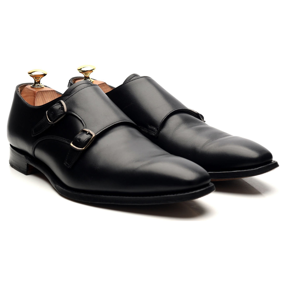 &#39;Tiverton&#39; Black Leather Double Monk Strap UK 8.5 F