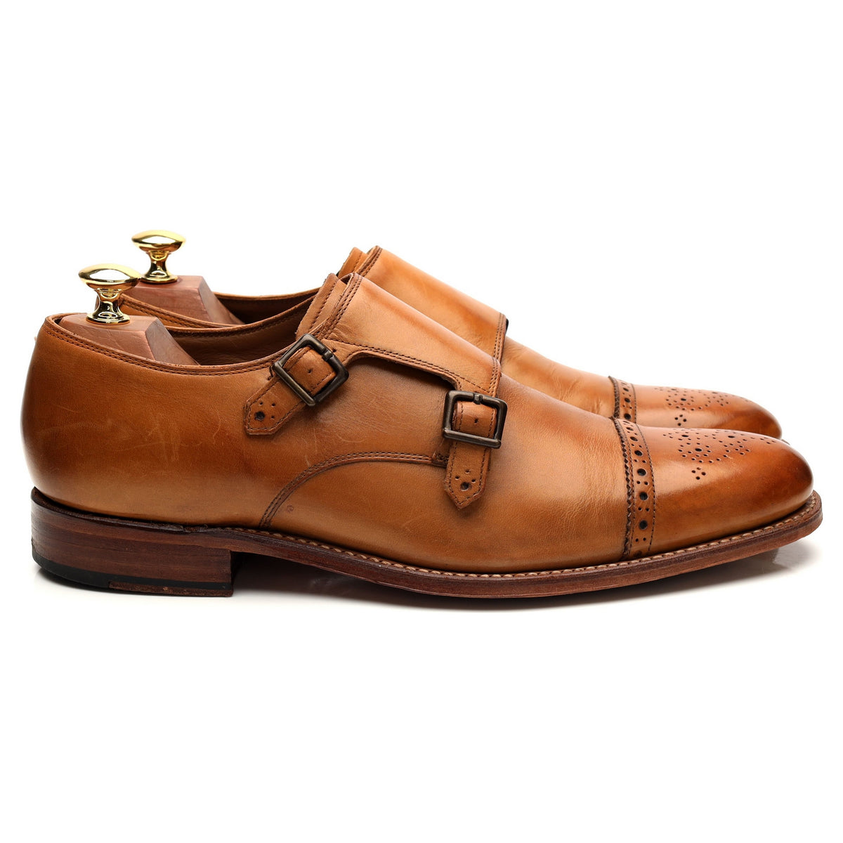 &#39;Ellery&#39; Tan Brown Leather Double Monk Strap UK 8 F