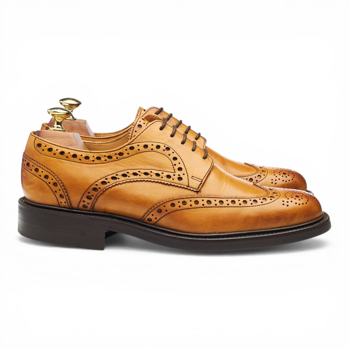 Tan Brown Leather Derby Brogues UK 7.5 F