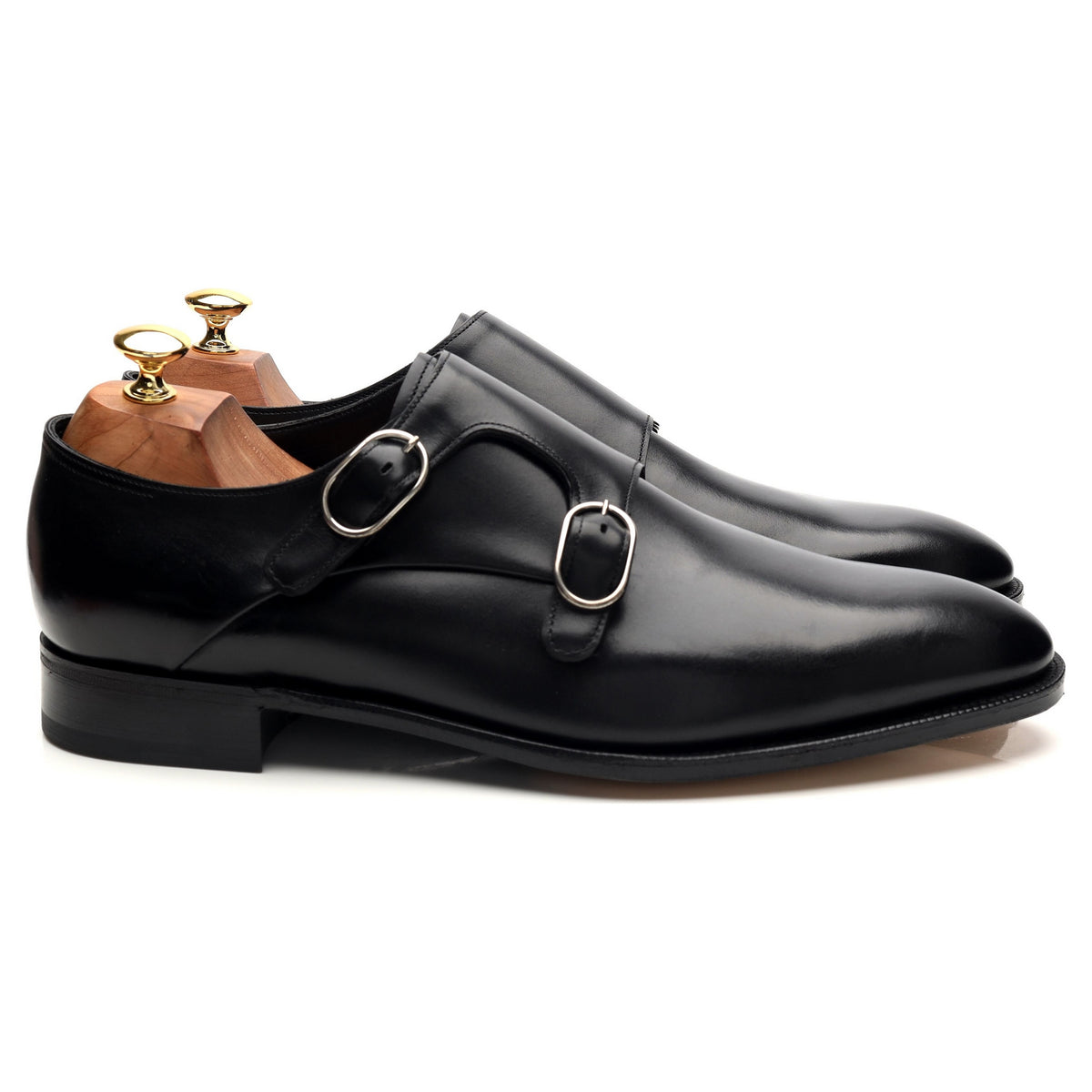 'Victor' Black Leather Double Monk Strap UK 10 E