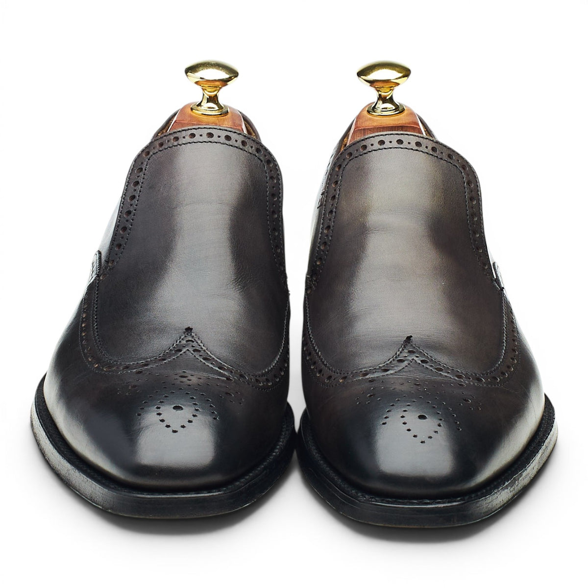 'Chester' Dark Grey Leather Brogue Slip On Loafers UK 6.5 F