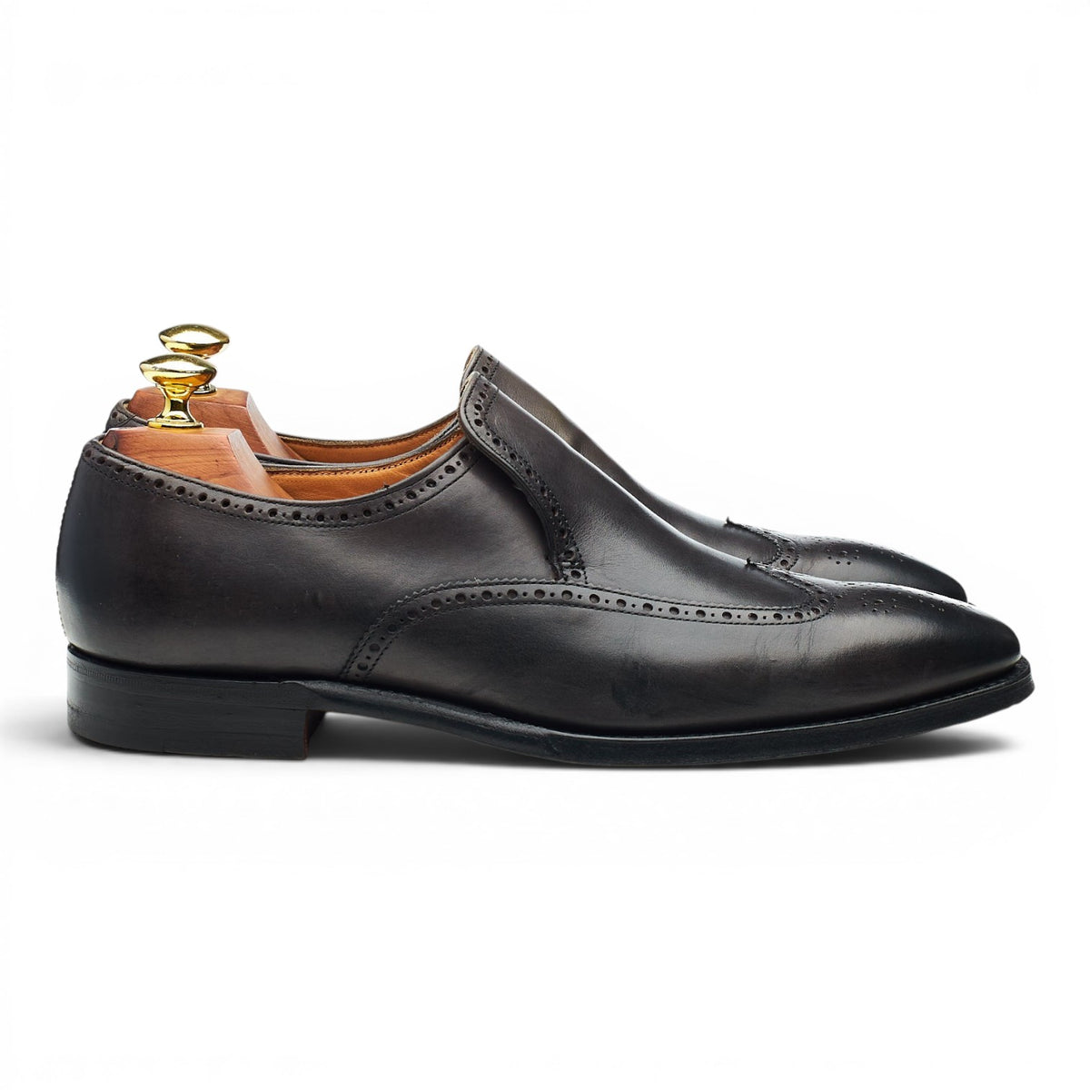 'Chester' Dark Grey Leather Brogue Slip On Loafers UK 6.5 F