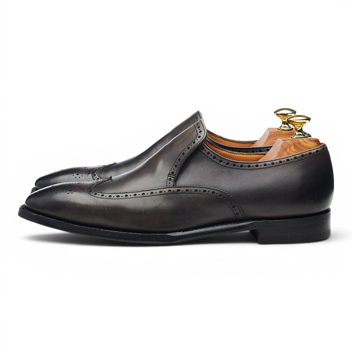 'Chester' Dark Grey Leather Brogue Slip On Loafers UK 6.5 F