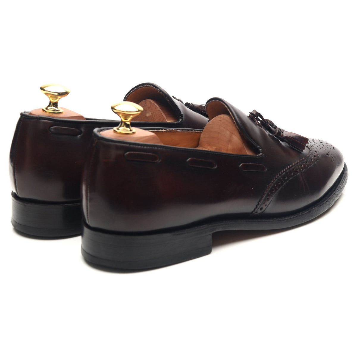 &#39;Clive&#39; Burgundy Leather Wing Cap Tassel Loafers UK 8 F