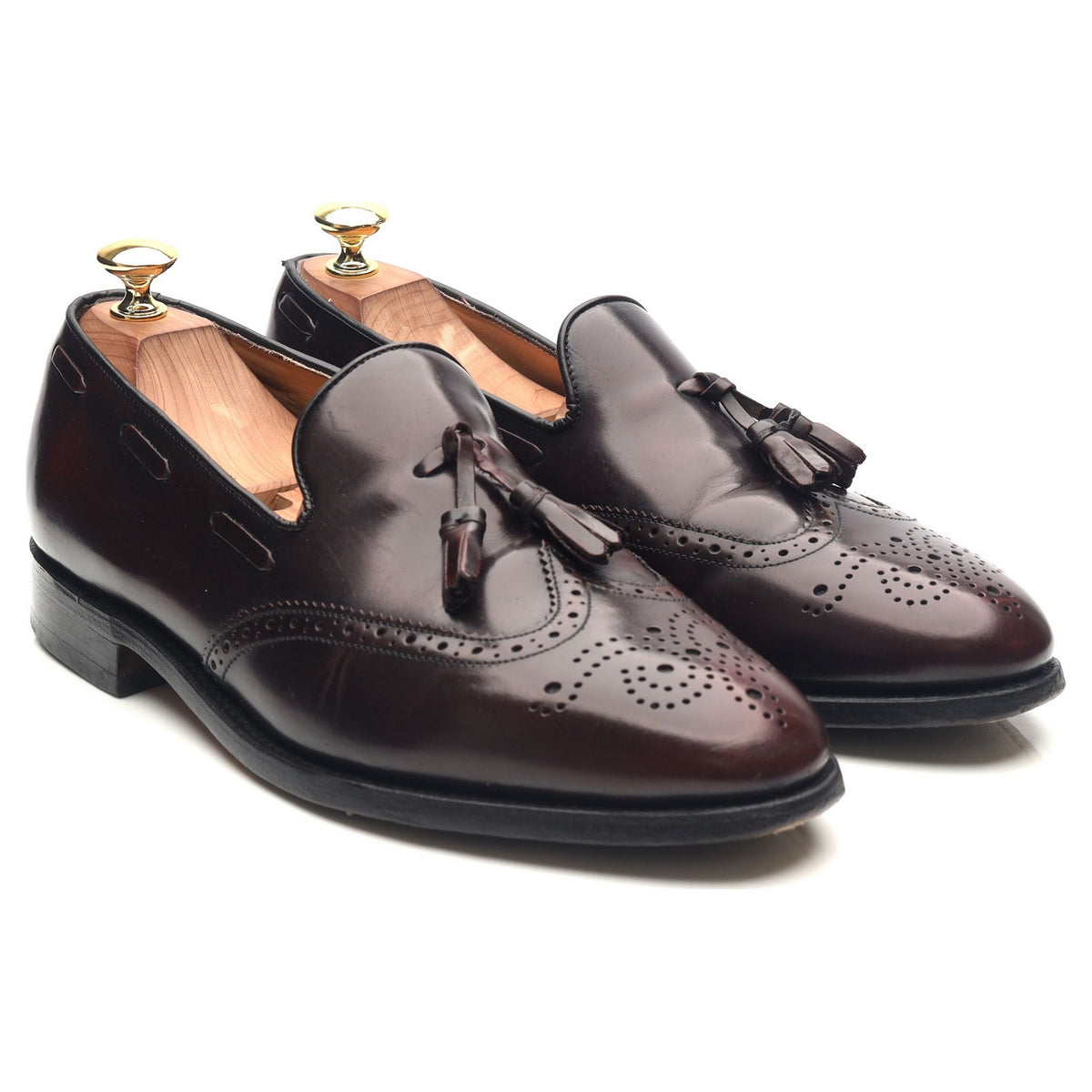 &#39;Clive&#39; Burgundy Leather Wing Cap Tassel Loafers UK 8 F