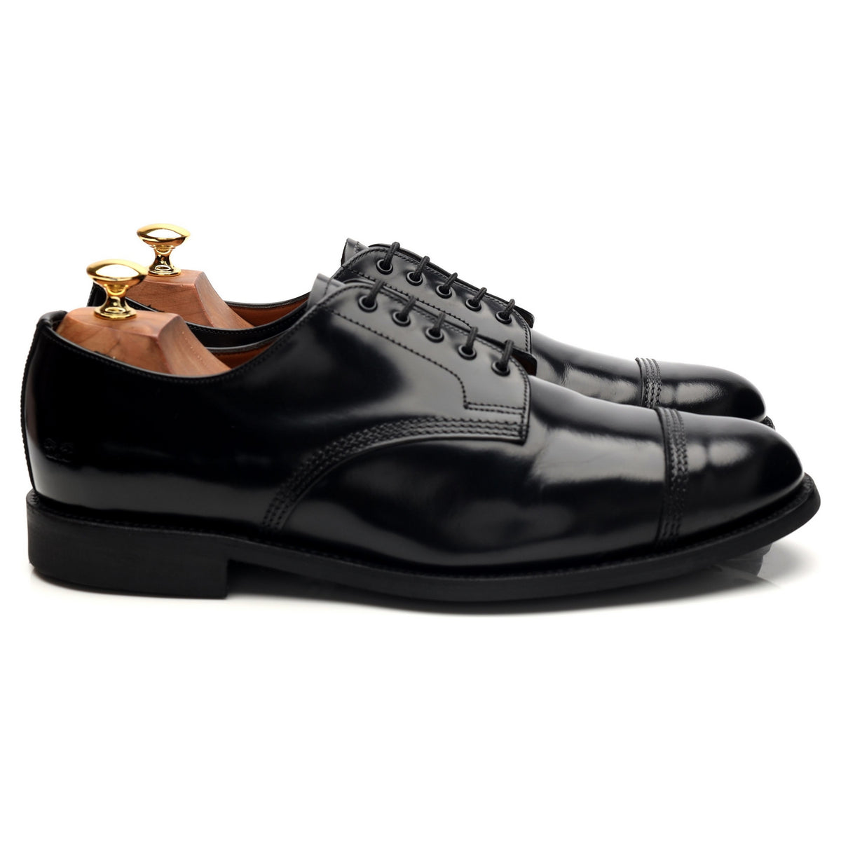 &#39;1128B&#39; Black Leather Military Derby UK 9.5
