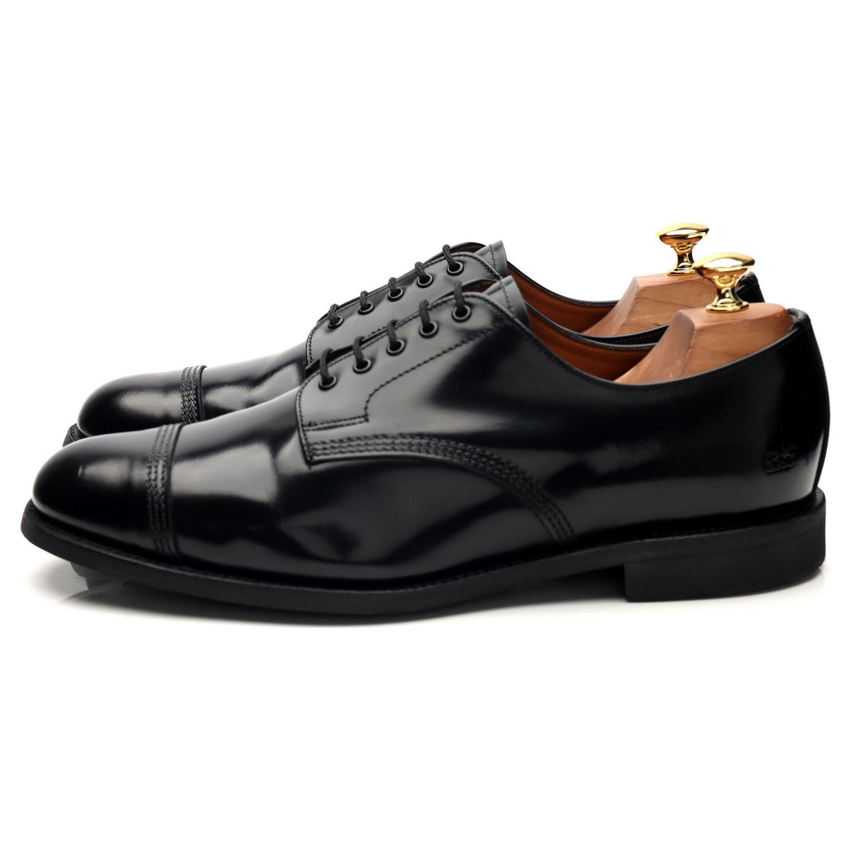 &#39;1128B&#39; Black Leather Military Derby UK 9.5