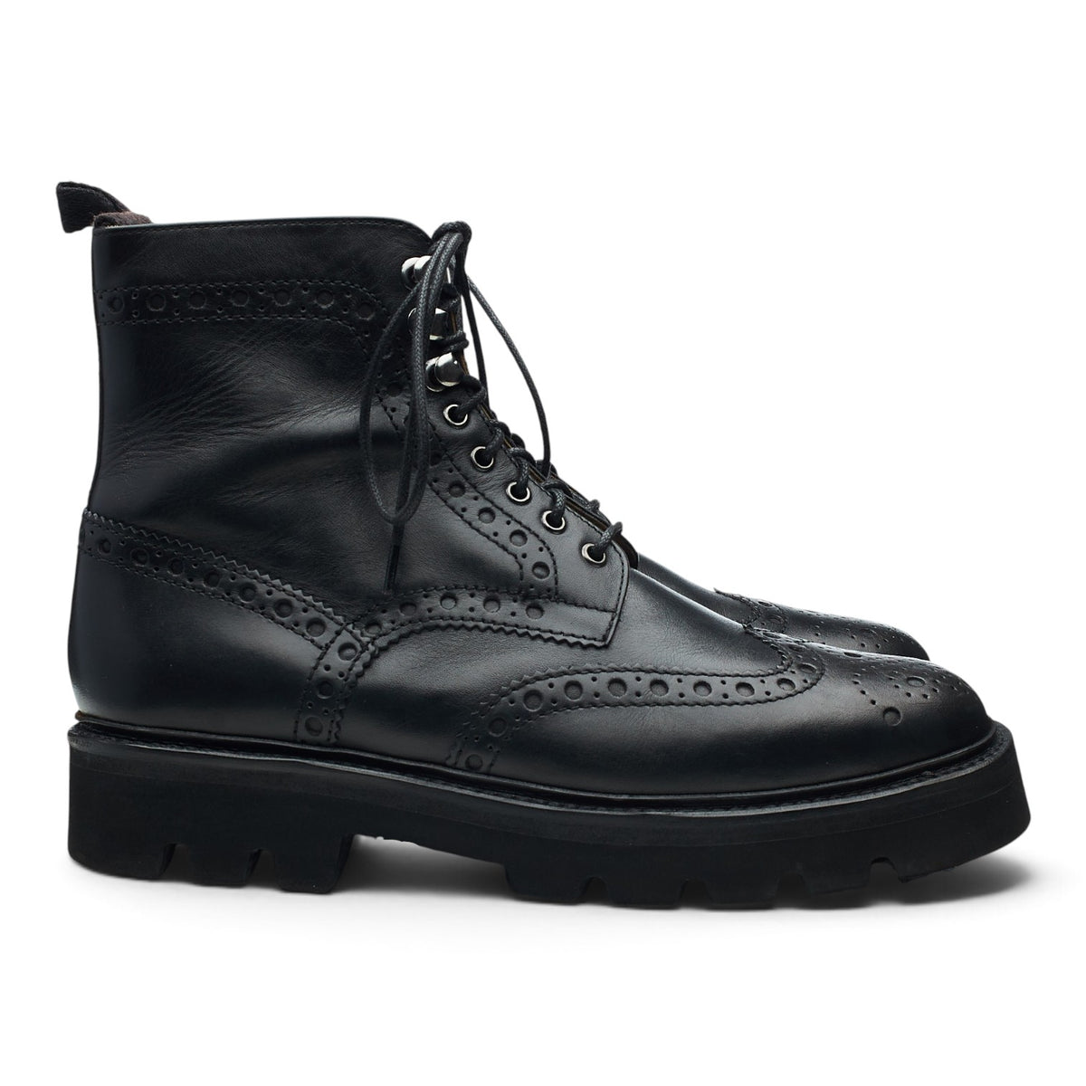 'Fred' Black Leather Brogues Boots UK 9 G
