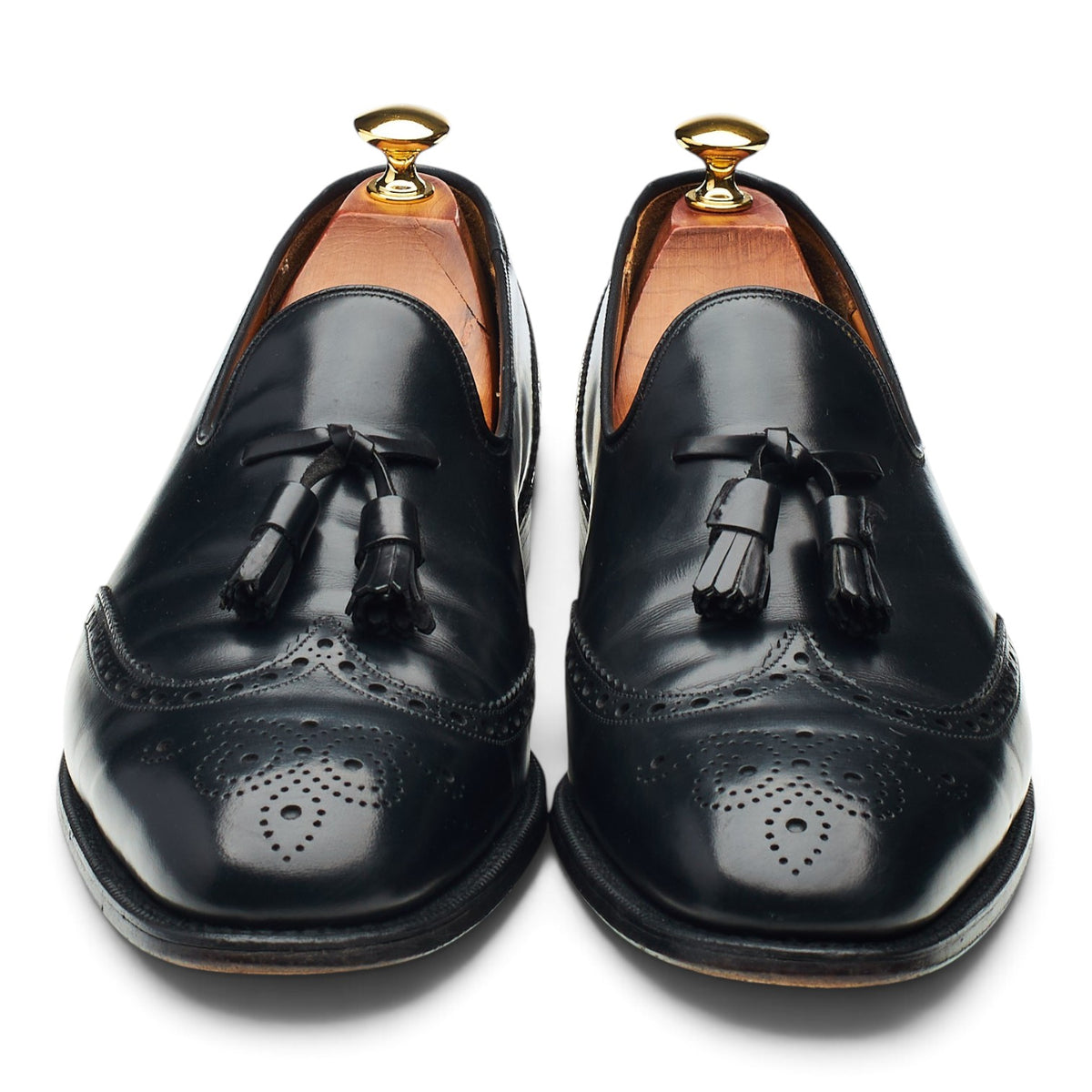'Madison' Black Leather Tassel Loafers UK 9.5 F
