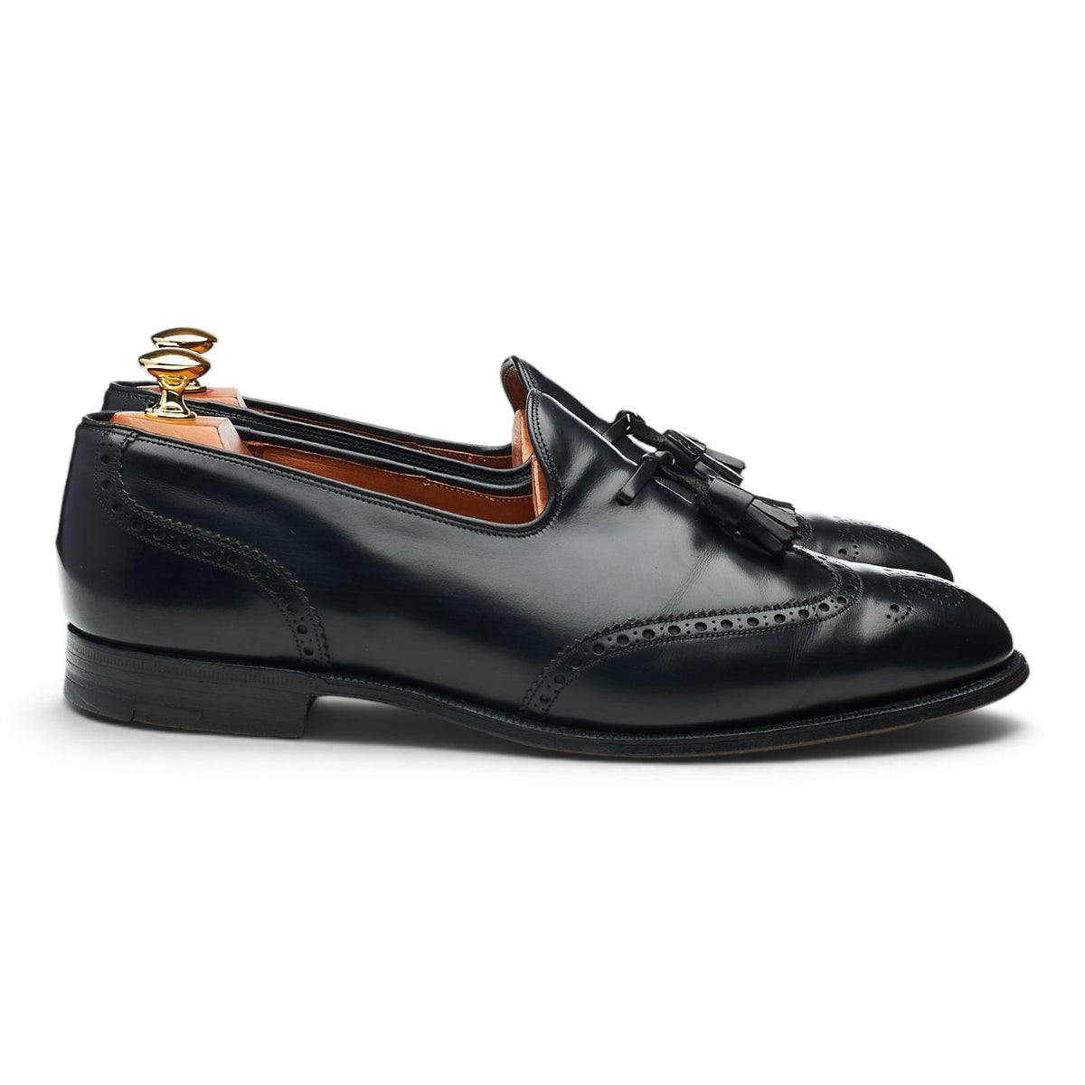 'Madison' Black Leather Tassel Loafers UK 9.5 F