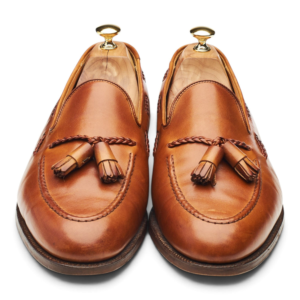 'Millfield' Tan Brown Leather Tassel Loafers UK 11 G