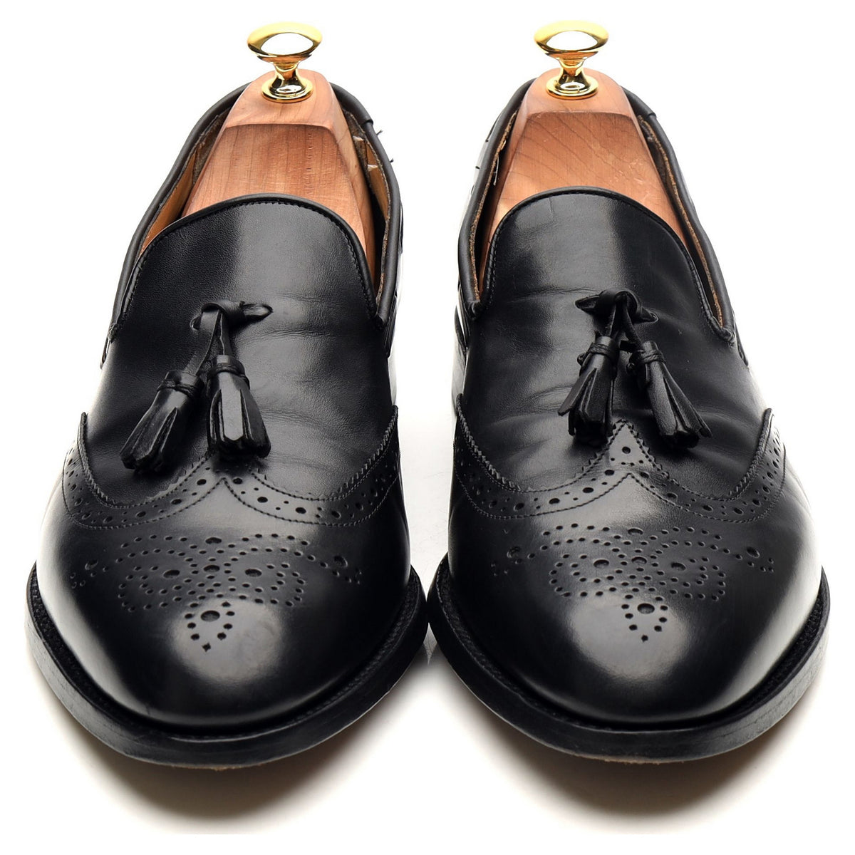 Black Leather Wing Cap Tassel Loafers UK 10 F