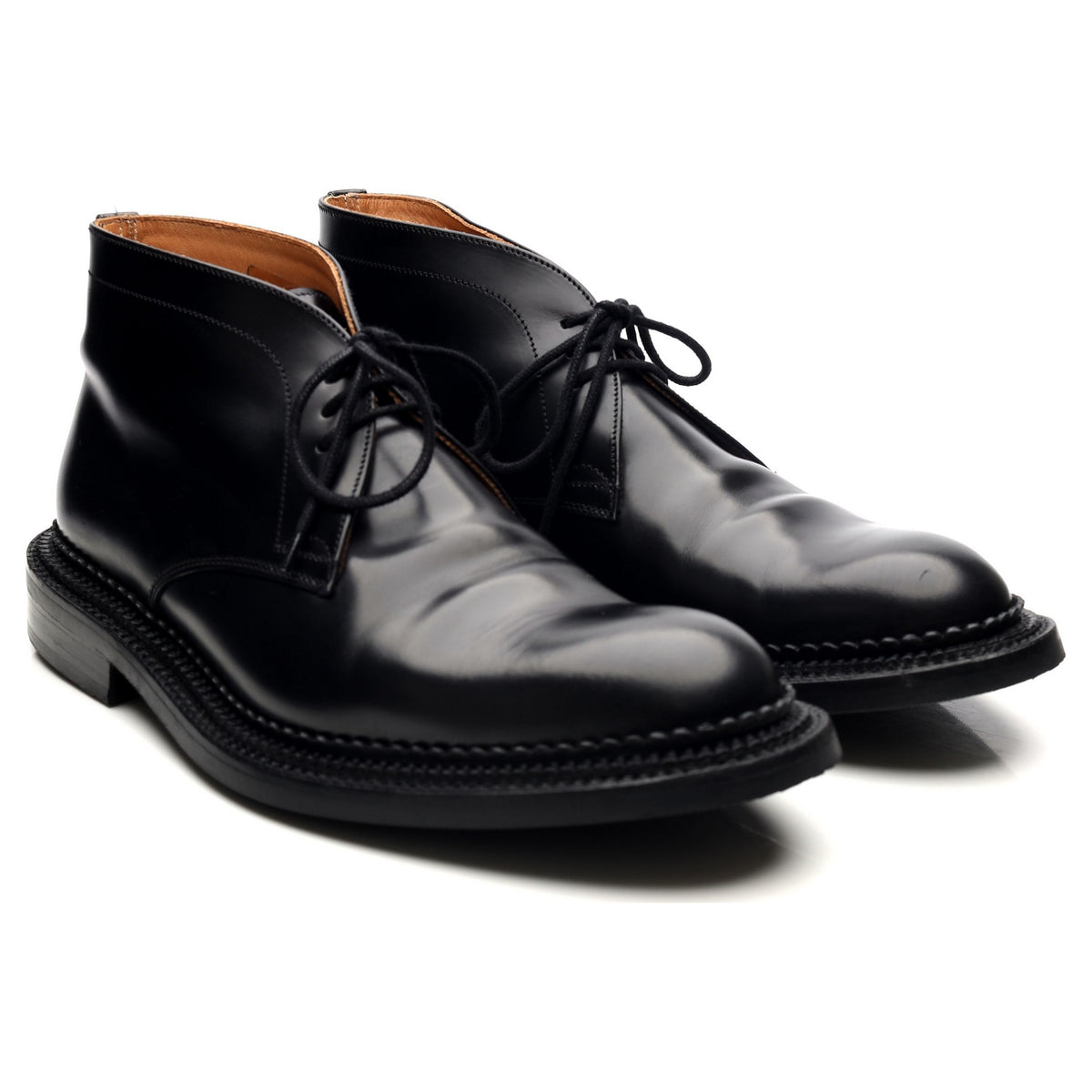 Triple Welt Black Leather Chukka Boots UK 8.5 F
