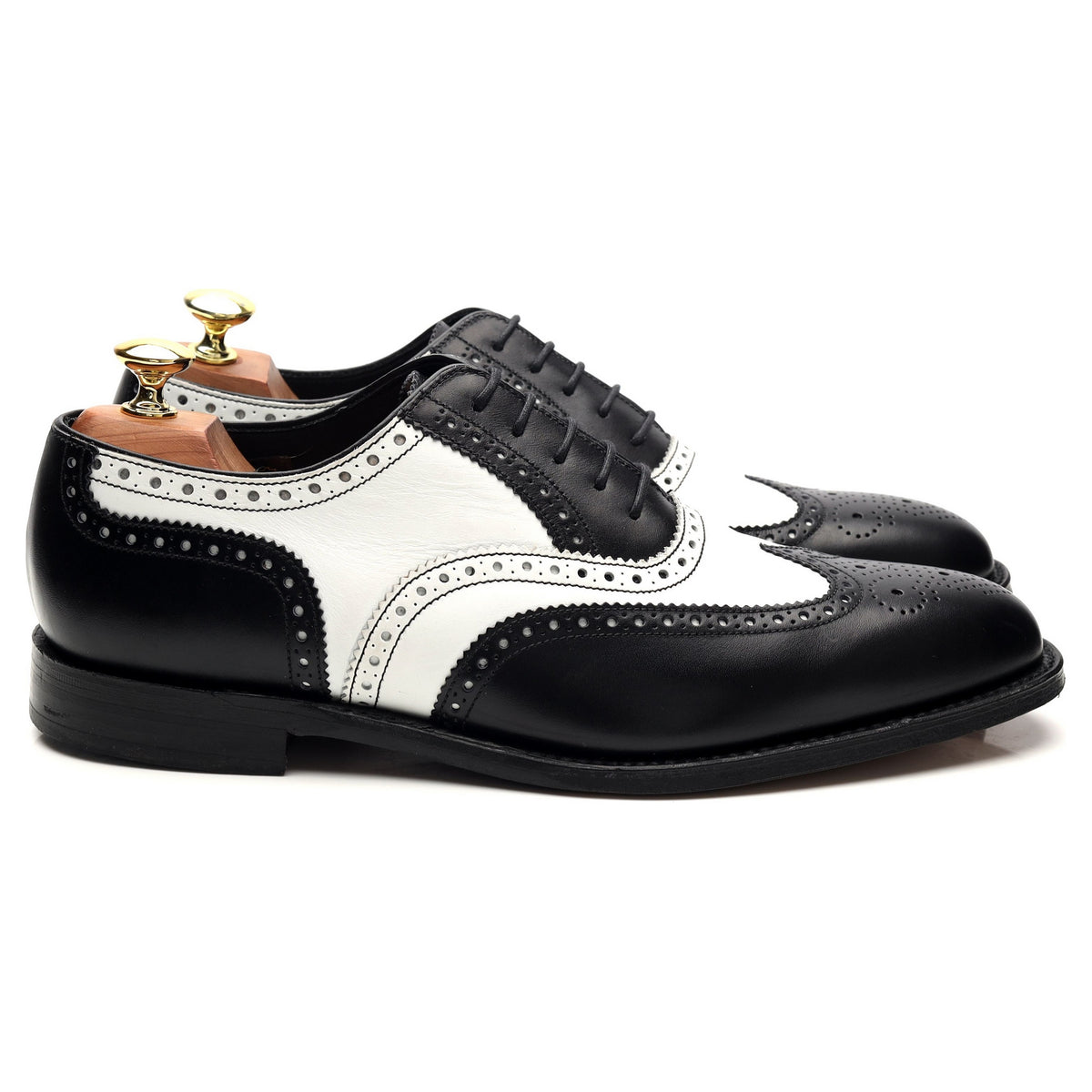 1880 &#39;Sloane&#39; Black and White Leather Spectator Oxford Brogue UK 8 F