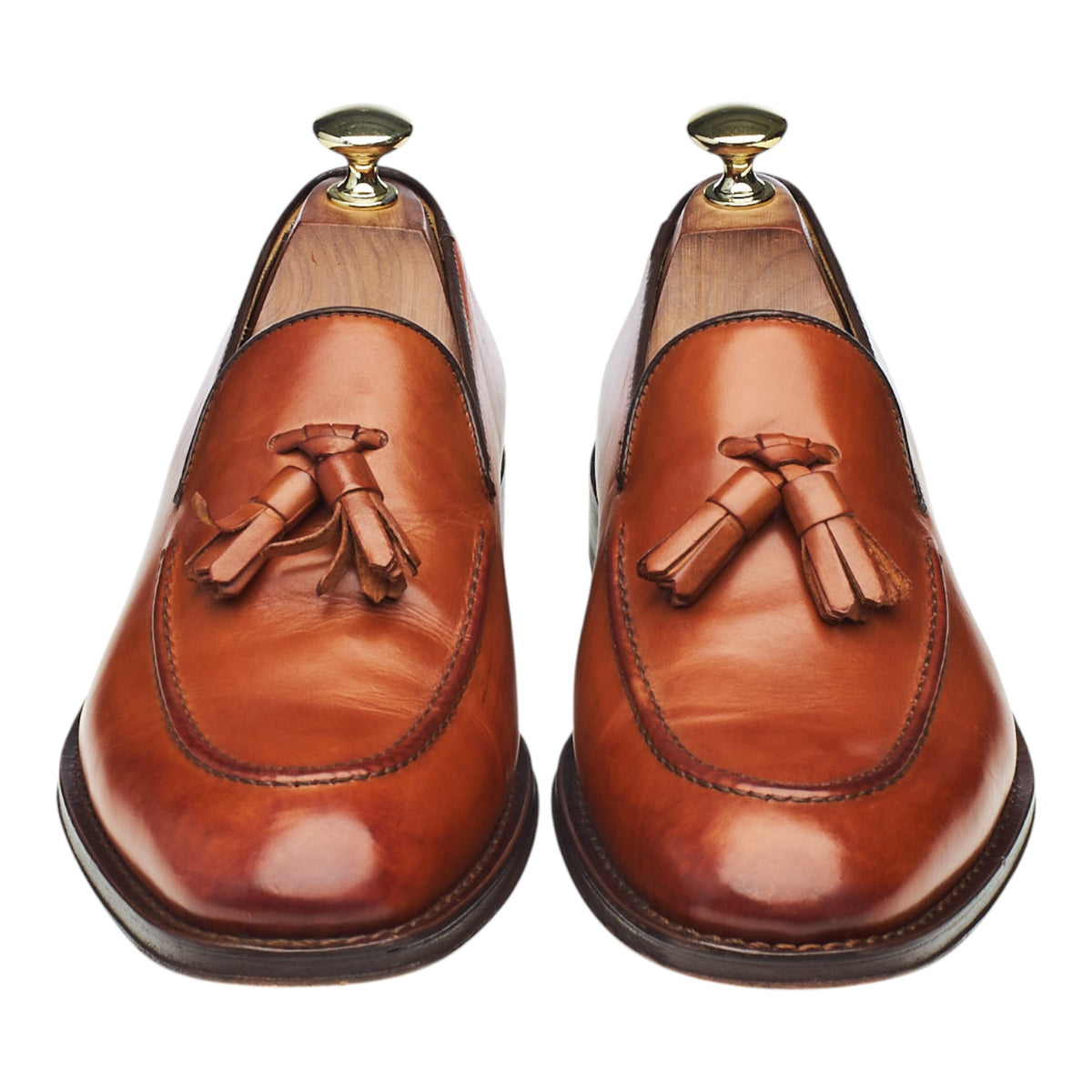 Tan Brown Leather Tassel Loafers UK 7