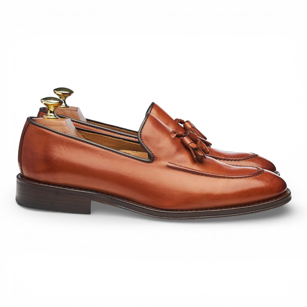 Tan Brown Leather Tassel Loafers UK 7