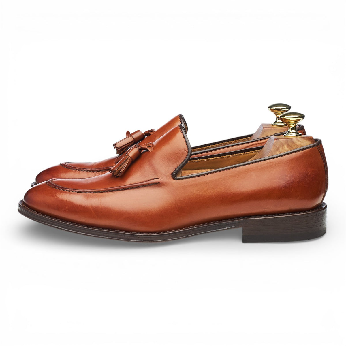 Tan Brown Leather Tassel Loafers UK 7