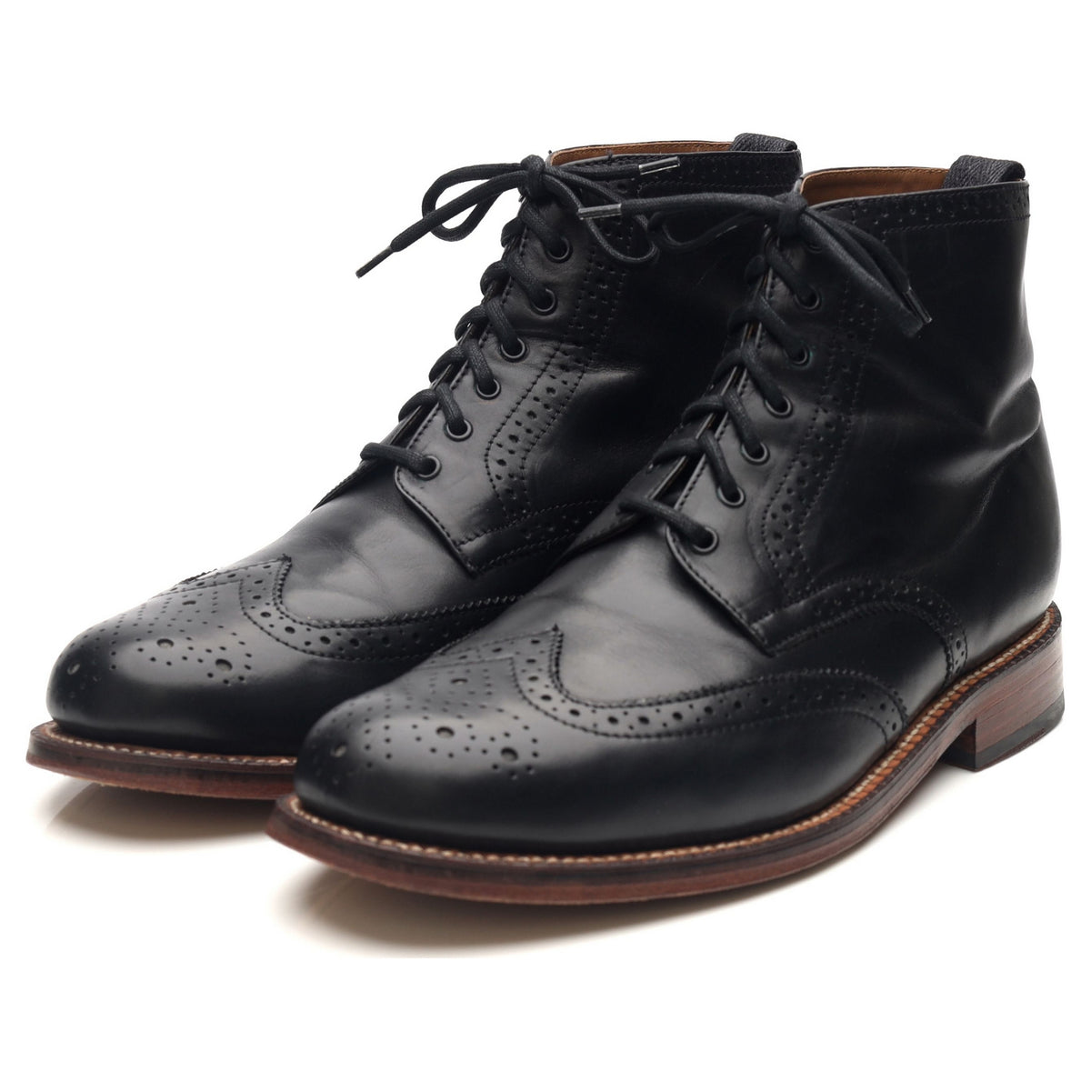 &#39;Alfred&#39; Black Leather Brogue Boots UK 8 G