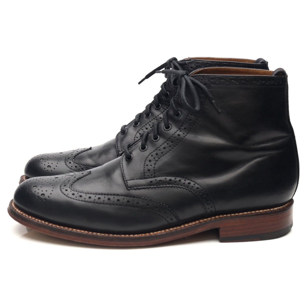 &#39;Alfred&#39; Black Leather Brogue Boots UK 8 G