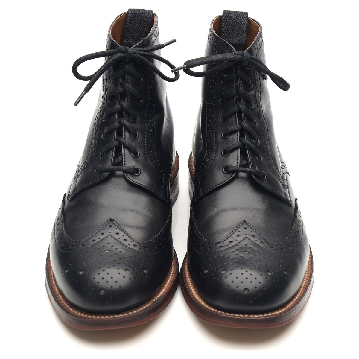 &#39;Alfred&#39; Black Leather Brogue Boots UK 8 G