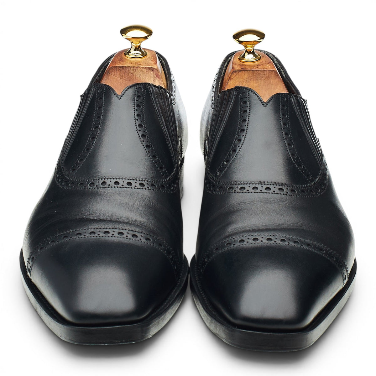'Chelsea' Black Leather Lazyman Slip On Brogues UK 10 E