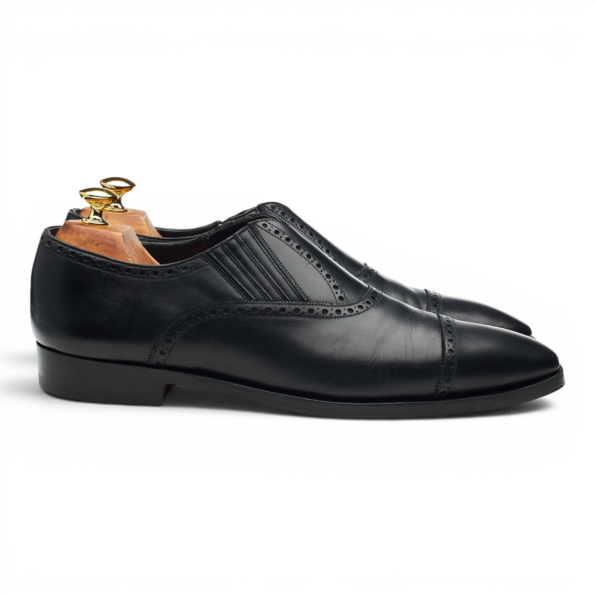 'Chelsea' Black Leather Lazyman Slip On Brogues UK 10 E