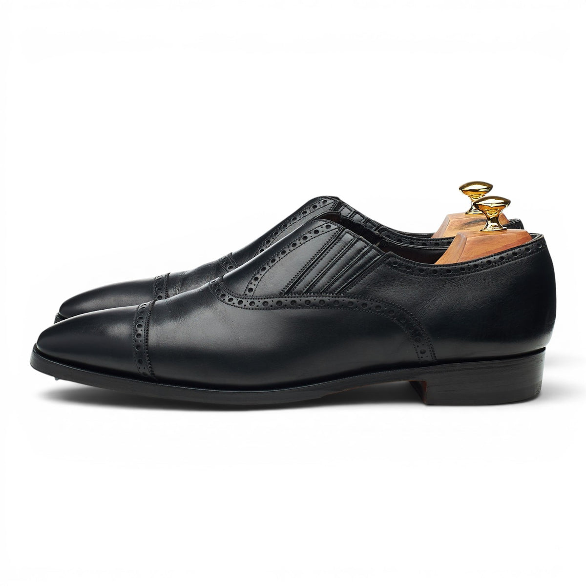 'Chelsea' Black Leather Lazyman Slip On Brogues UK 10 E
