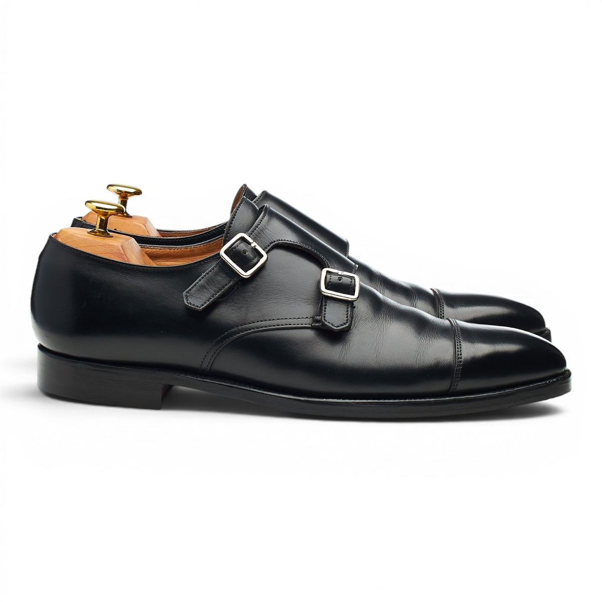 'Lowndes' Black Leather Double Monk Strap UK 8 E