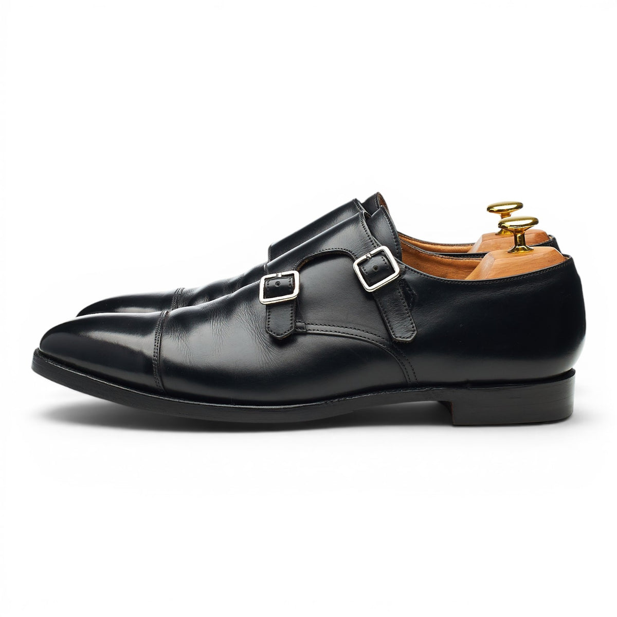 'Lowndes' Black Leather Double Monk Strap UK 8 E
