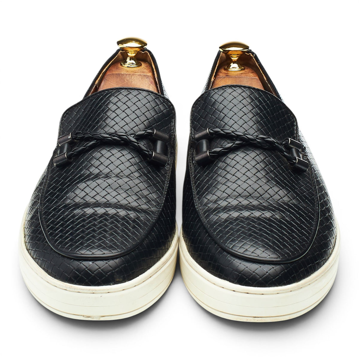 Black Braided Leather Slip On Loafers UK 11 EU 45