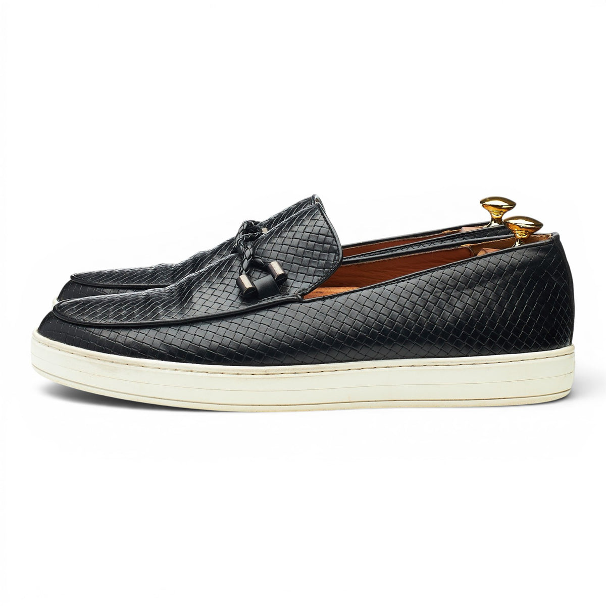 Black Braided Leather Slip On Loafers UK 11 EU 45