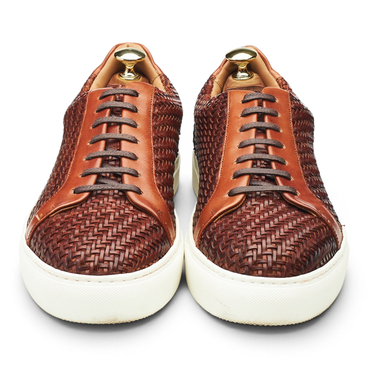 'Brody' Brown Braided Leather Sneakers UK 8.5