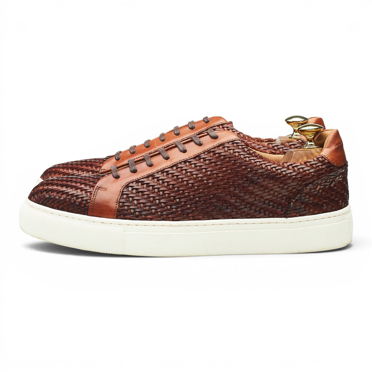 'Brody' Brown Braided Leather Sneakers UK 8.5