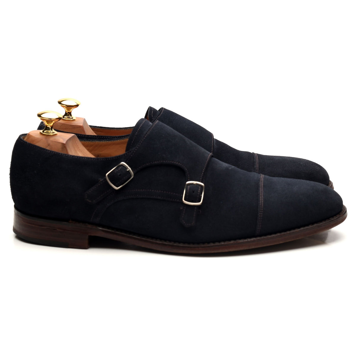 1880 &#39;Cannon&#39; Navy Blue Suede Double Monk Strap UK 10 F