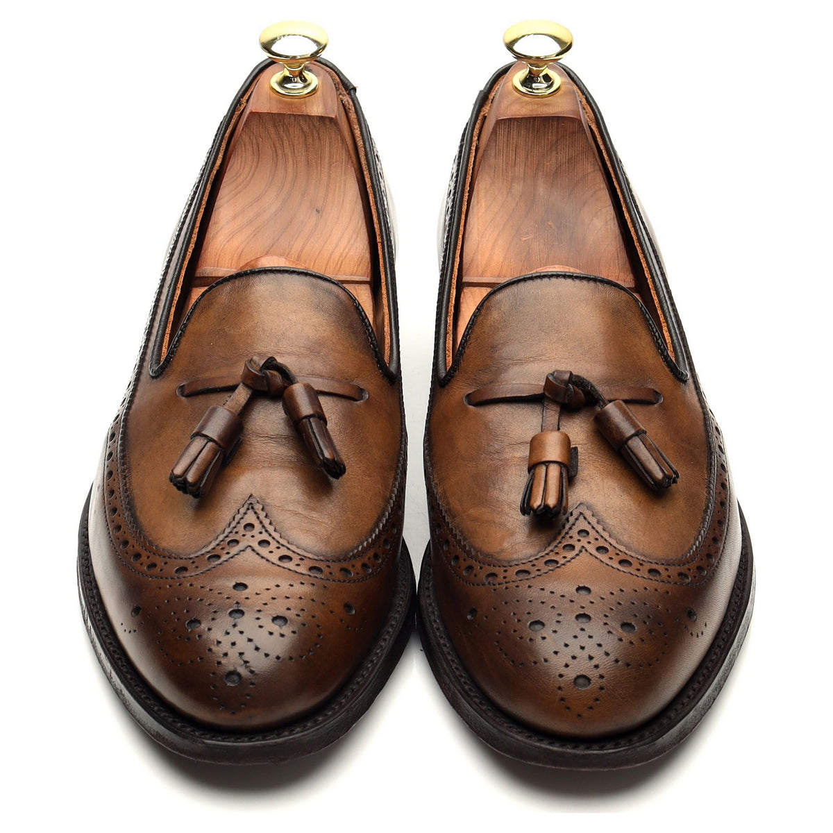 &#39;Frederick&#39; Brown Leather Brogue Tassel Loafers UK 7.5 F