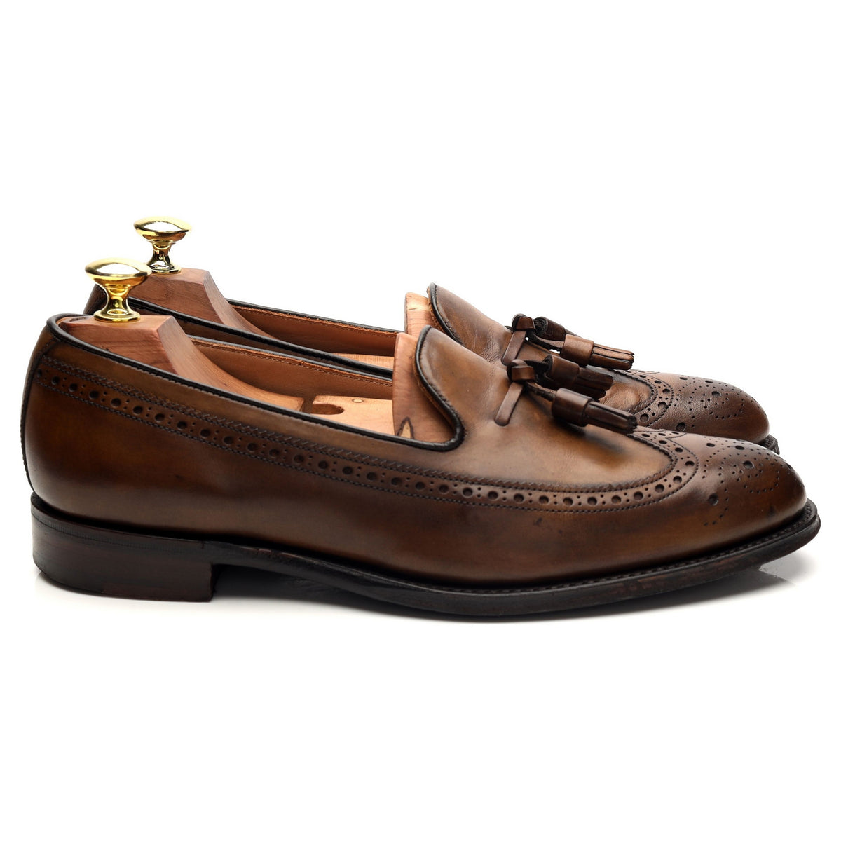&#39;Frederick&#39; Brown Leather Brogue Tassel Loafers UK 7.5 F