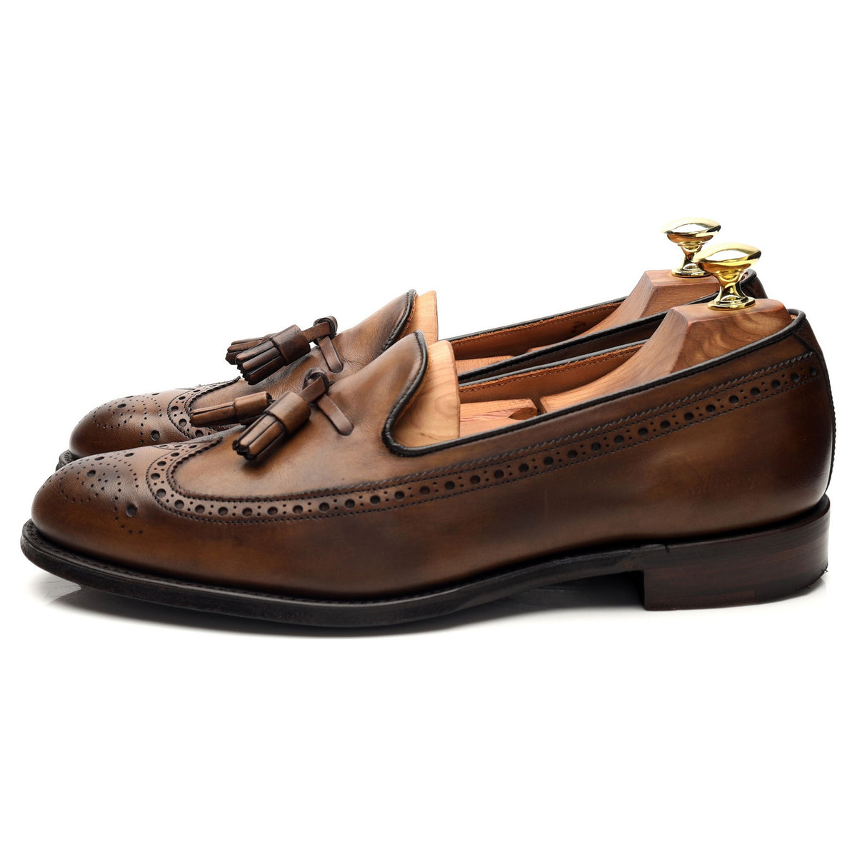 &#39;Frederick&#39; Brown Leather Brogue Tassel Loafers UK 7.5 F