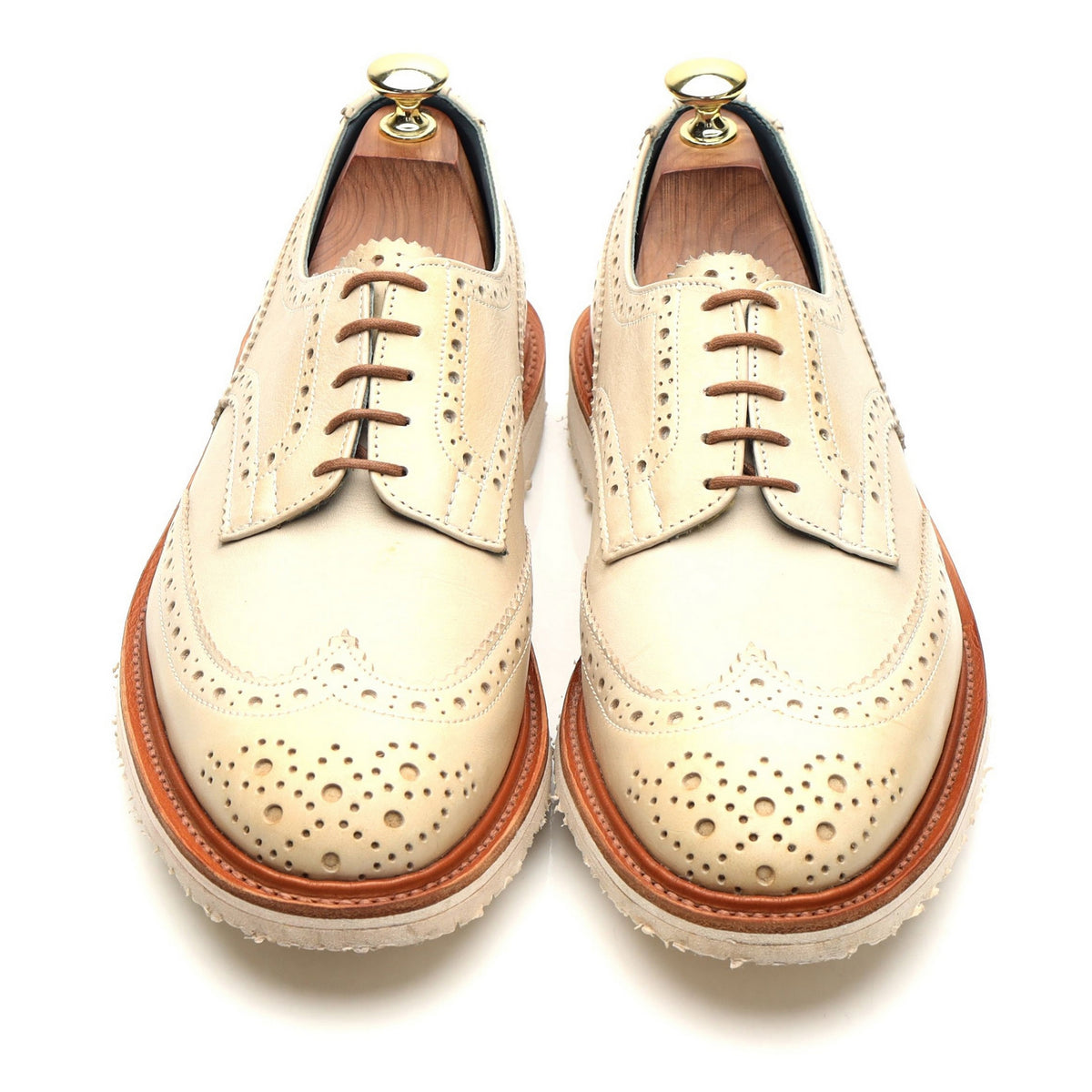 &#39;Durham&#39; Cream Leather Derby Brogues UK 7.5