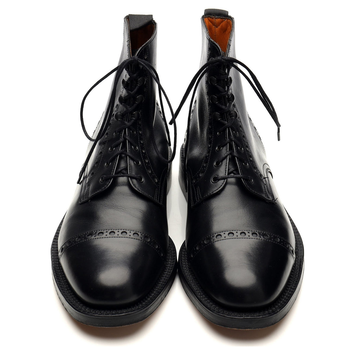 &#39;18721&#39; Black Leather Brogue Derby Boots UK 8 G