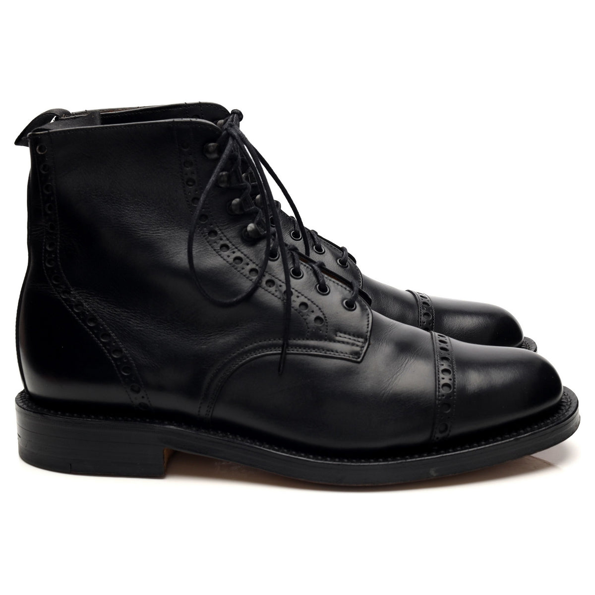 &#39;18721&#39; Black Leather Brogue Derby Boots UK 8 G