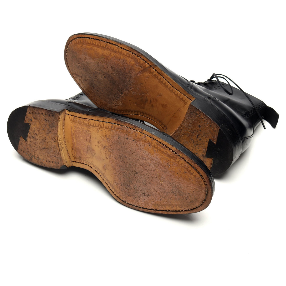 &#39;18721&#39; Black Leather Brogue Derby Boots UK 8 G