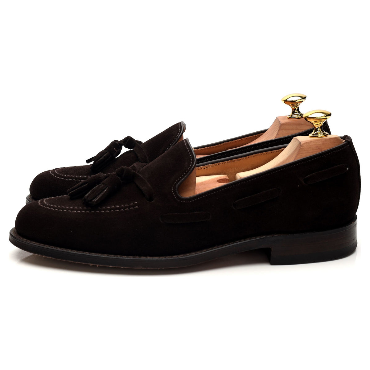 &#39;Lincoln&#39; Dark Brown Suede Tassel Loafers UK 7.5 F