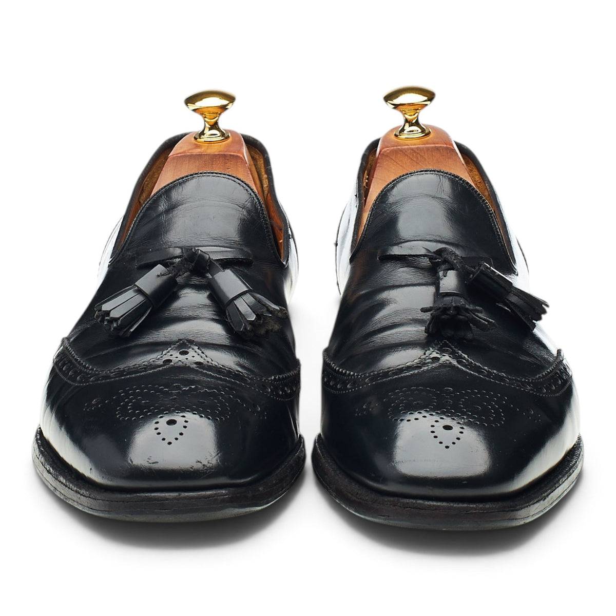 'Madison' Black Leather Brogue Tassel Loafers UK 10.5 D