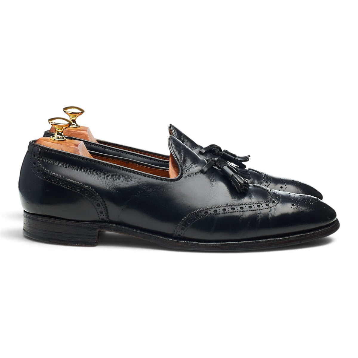 'Madison' Black Leather Brogue Tassel Loafers UK 10.5 D