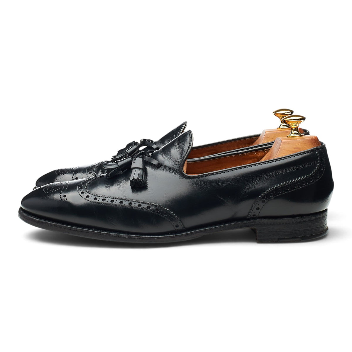 'Madison' Black Leather Brogue Tassel Loafers UK 10.5 D