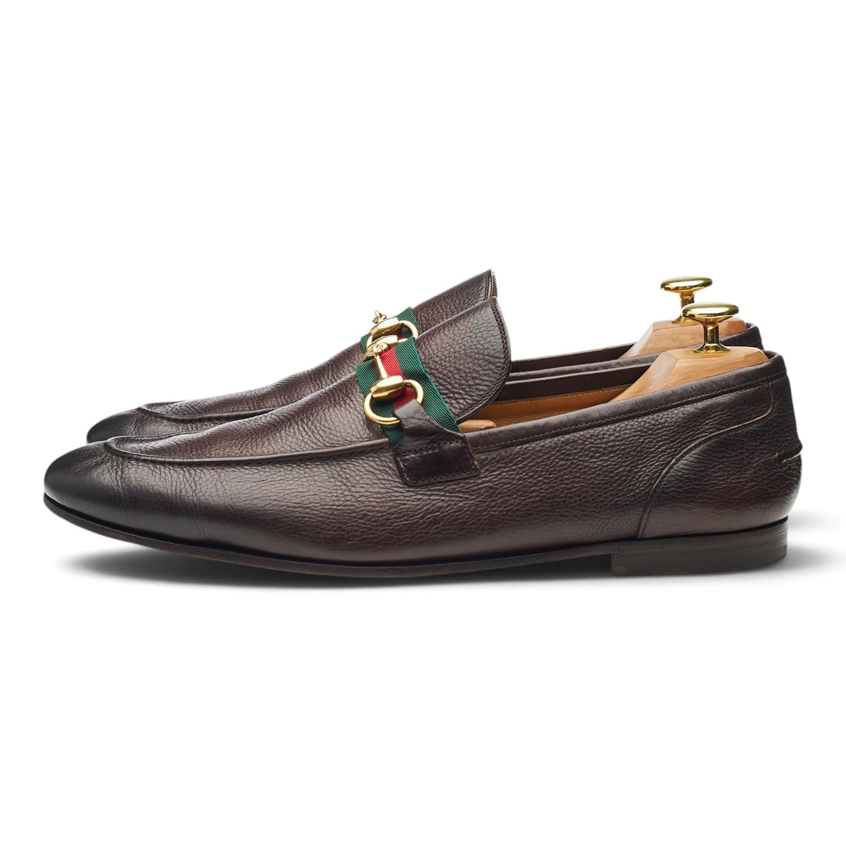 Dark Brown Grain Leather Horsebit Loafers UK 8.5
