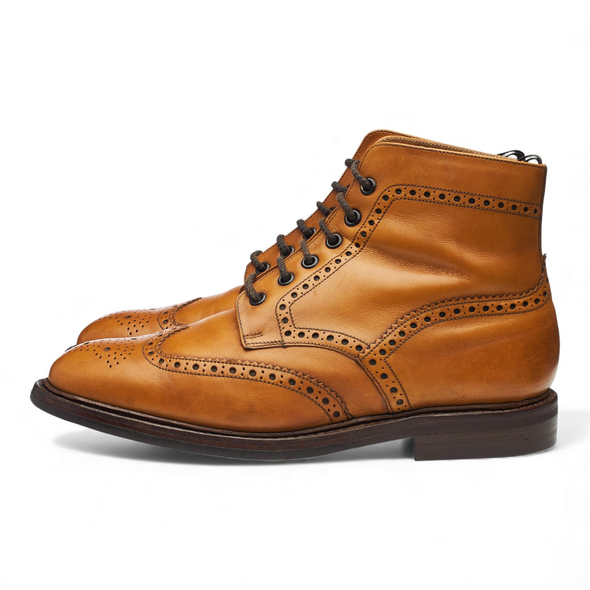 1880 'Wolf' Tan Brown Leather Sheepskin Brogue Boots UK 6 F