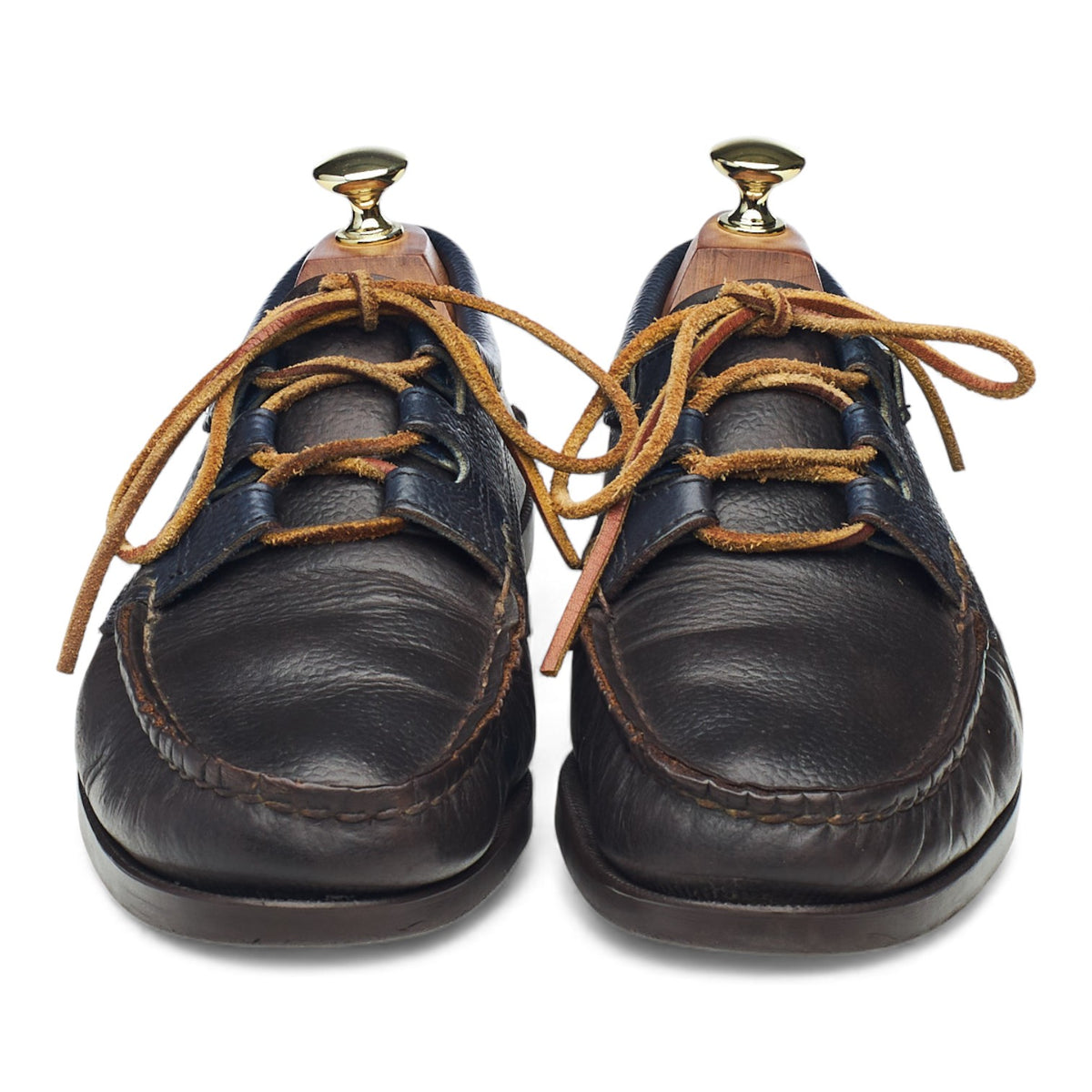 'Ghillie Moc' Dark Brown / Navy Blue Leather Boat Shoes UK 7 US 8 E